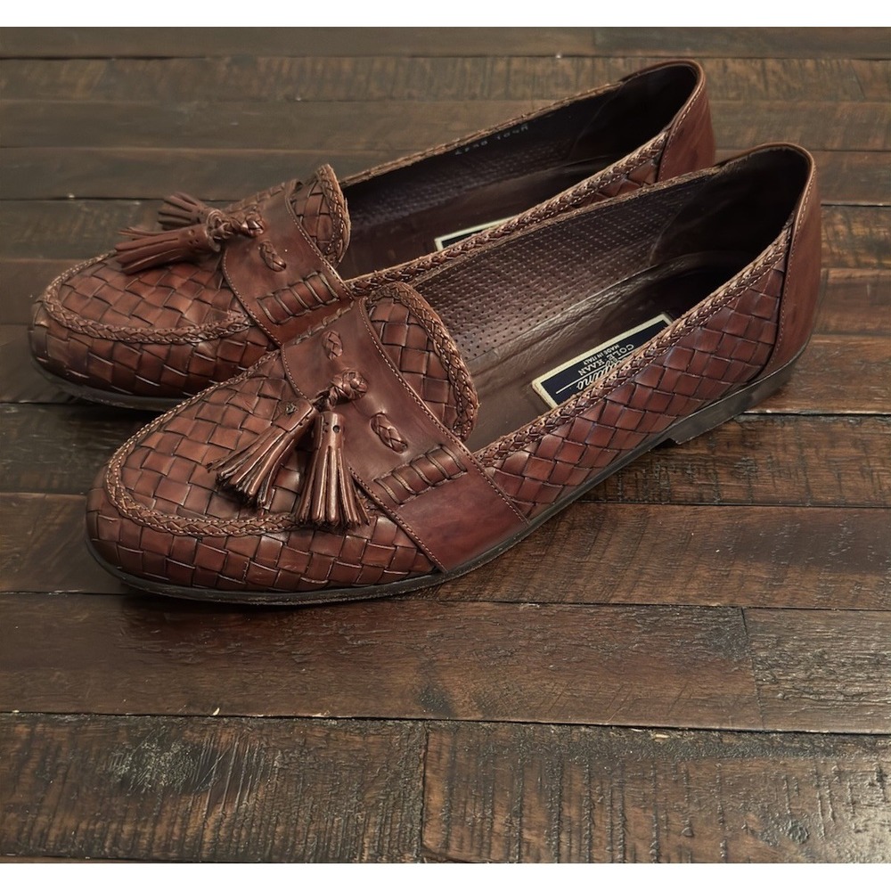 Bragano by Cole Haan Brown Woven Leather Tassel Loafers 4338 Shoes Mens 10.5 M